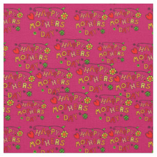 Happy Mother Day Childlike Dark Pink Blume Stoff