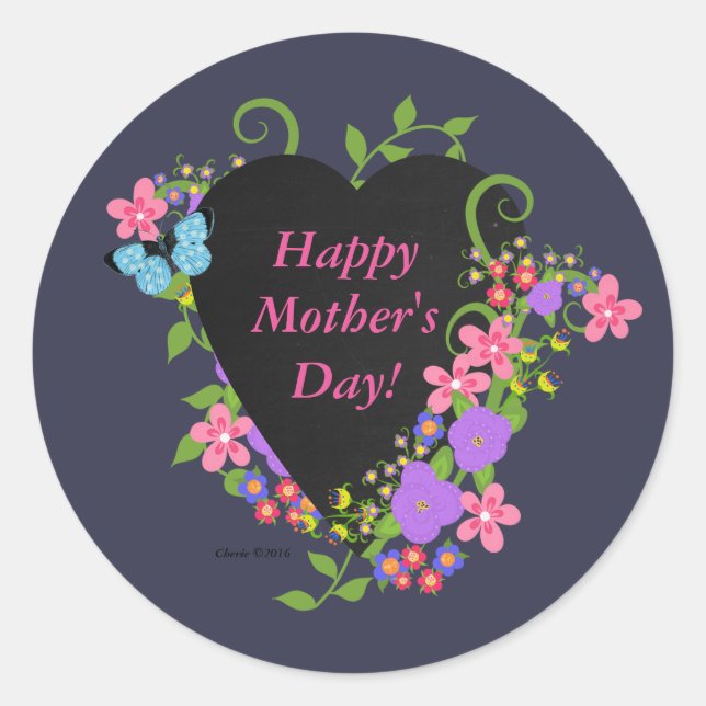 Happy Mother Day Classic Round Sticker, Glossy Runder Aufkleber (Vorderseite)