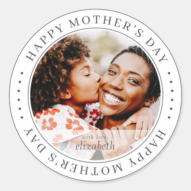 Happy Mother Day Classic Simple Foto Runder Aufkleber (Vorderseite)