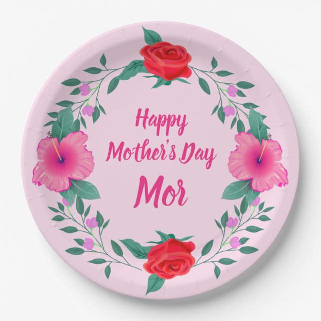 Happy Mother Day Edit Name Dänisch - Mor Pappteller (Vorderseite)