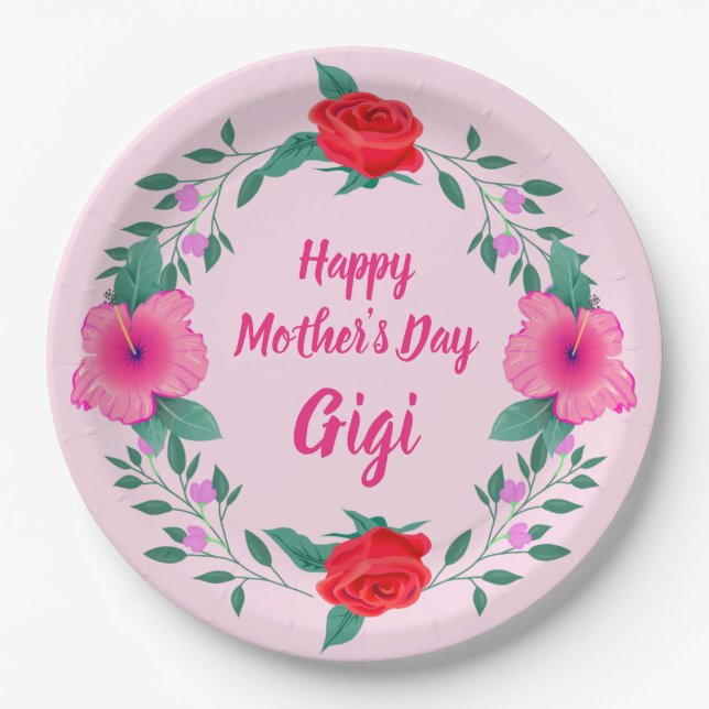 Happy Mother Day Edit Name Großmutter Gigi Pappteller (Vorderseite)