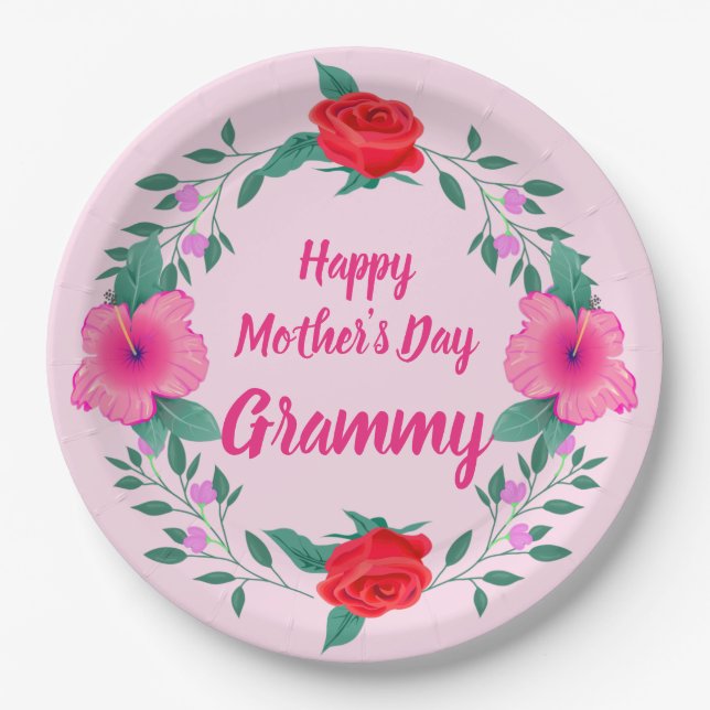 Happy Mother Day Edit Name Großmutter Grammy Pappteller (Vorderseite)