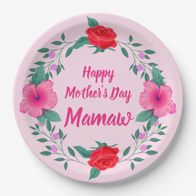 Happy Mother Day Edit Name Großmutter Mamaw Pappteller (Vorderseite)