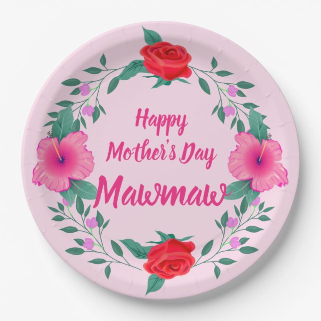 Happy Mother Day Edit Name Großmutter Mawmaw Pappteller (Vorderseite)