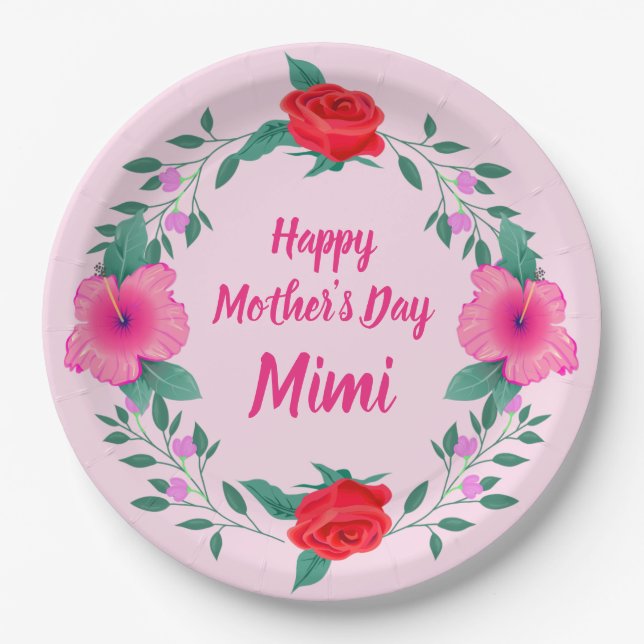 Happy Mother Day Edit Name Großmutter Mimi Pappteller (Vorderseite)
