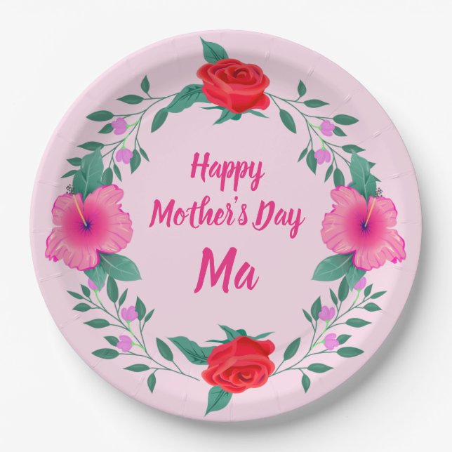 Happy Mother Day Edit Name Ma Pappteller (Vorderseite)