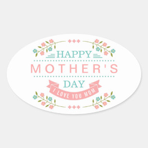 Happy Mother Day - Elegant Aquamarin rosa Blume Ovaler Aufkleber