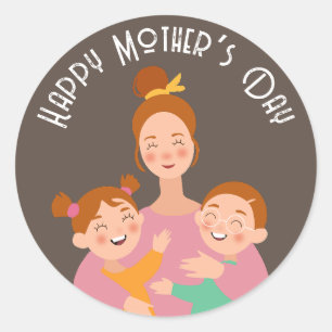 Happy Mother Day Family Zeichnend Runder Aufkleber