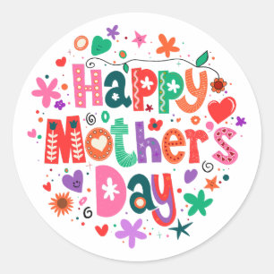 Happy Mother Day farbenfrohe Blumenschrift Runder Aufkleber