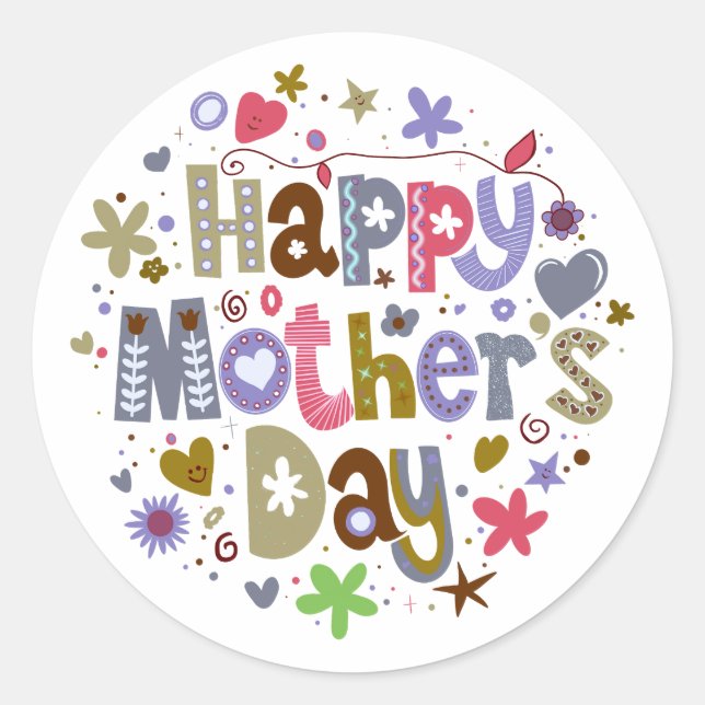 Happy Mother Day farbenfrohe Blumenschrift Runder Aufkleber (Vorderseite)