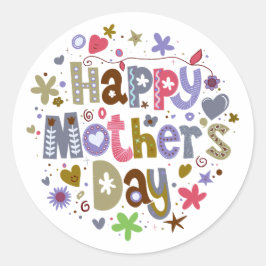 Happy Mother Day farbenfrohe Blumenschrift Runder Aufkleber