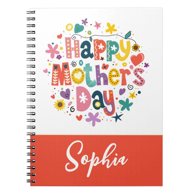 Happy Mother Day Floral Cool Stylish Lettering Notizblock (Vorderseite)