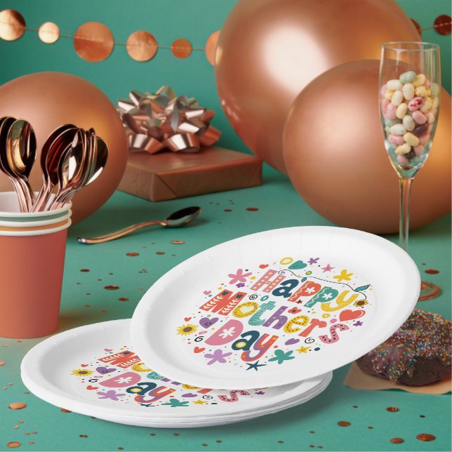 Happy Mother Day Floral Cool Stylish Lettering Pappteller (Multi)