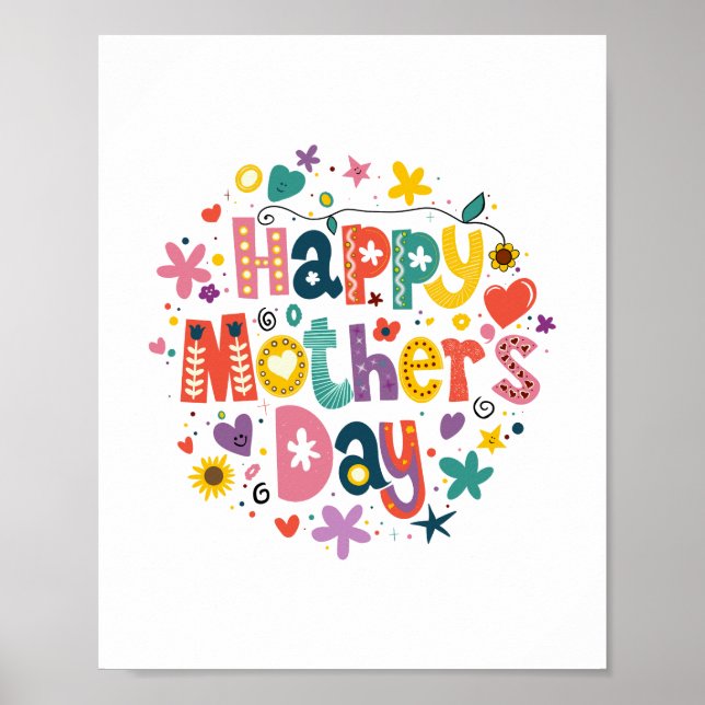 Happy Mother Day Floral Cool Stylish Lettering Poster (Vorne)