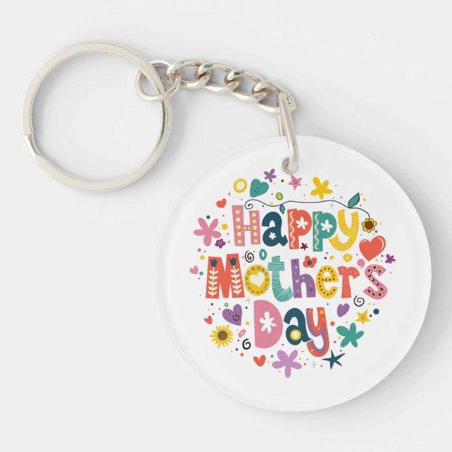 Happy Mother Day Floral Cool Stylish Lettering Schlüsselanhänger (Vorderseite)