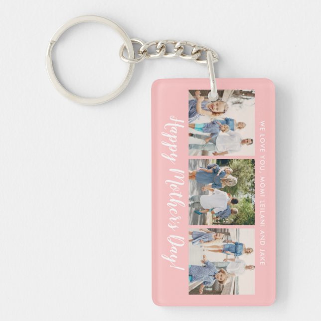 Happy Mother Day Foto Collage Custom Blush Pink Schlüsselanhänger (Vorderseite)