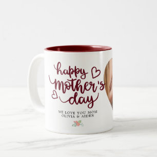 Happy Mother Day Foto Custom Text Burgundy Zweifarbige Tasse