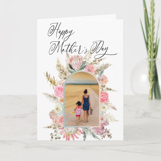 Happy Mother Day Foto Template Boho Blume arch Karte (Vorderseite)