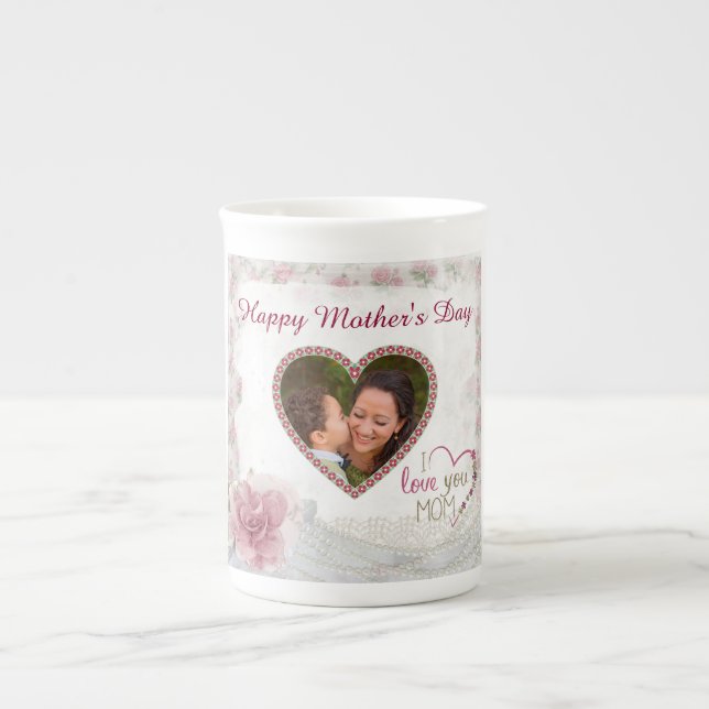 Happy Mother Day Heart Personalisiert Prozellantasse (Vorderseite)