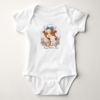 Happy Mother Day Highland Cow Baby Strampler