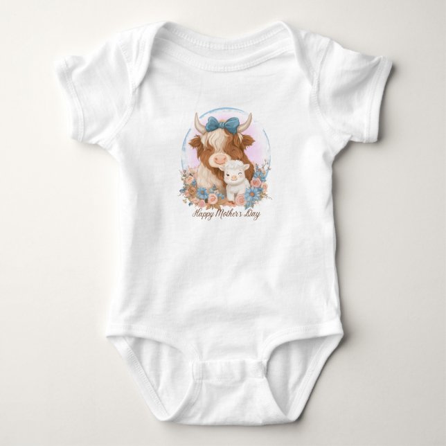 Happy Mother Day Highland Cow Baby Strampler (Vorderseite)