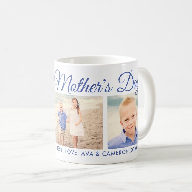 Happy Mother Day Mama Blue Script Foto Collage Kaffeetasse (VorderseiteRechts)