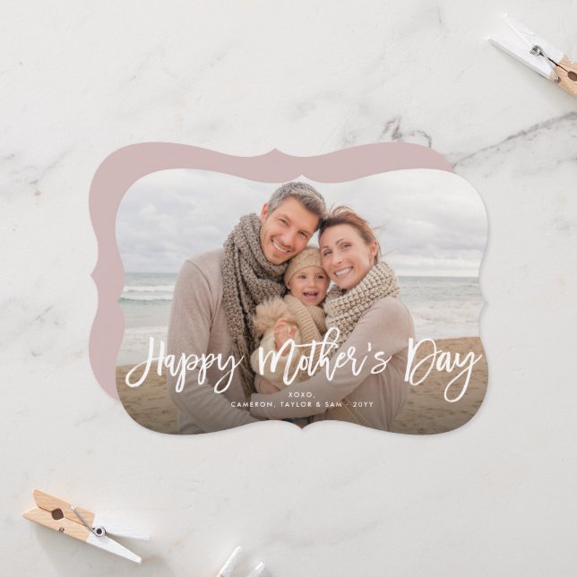 Happy Mother Day Modern Brush Script Foto Card Karte (Vorderseite/Rückseite Beispiel)