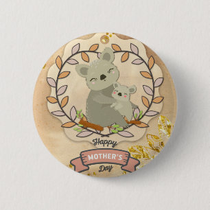 Happy Mother Day Niedlich Fun Koala Bear and Baby Button