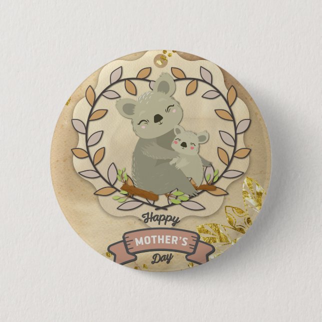 Happy Mother Day Niedlich Fun Koala Bear and Baby Button (Vorderseite)