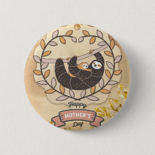 Happy Mother Day Niedlich Fun Koala Sloth und Baby Button