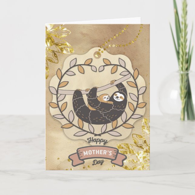 Happy Mother Day Niedlich Fun Koala Sloth und Baby Karte (Vorderseite)