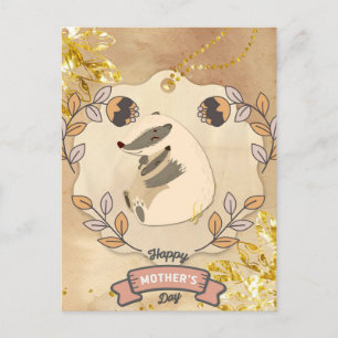 Happy Mother Day Niedlich Fun Raccoon Postkarte