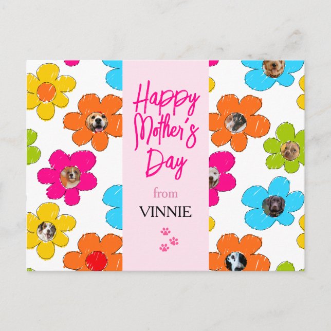 Happy Mother Day Niedliche Blume Dog FotoCollage Postkarte (Vorderseite)