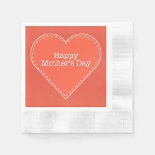 Happy Mother Day Orange Heart Paper Napkin Serviette