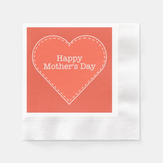 Happy Mother Day Orange Heart Paper Napkin Serviette (Vorderseite)