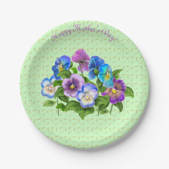 Happy Mother Day Pansy Violet Blume Wasserfarbe Pappteller (Vorderseite)