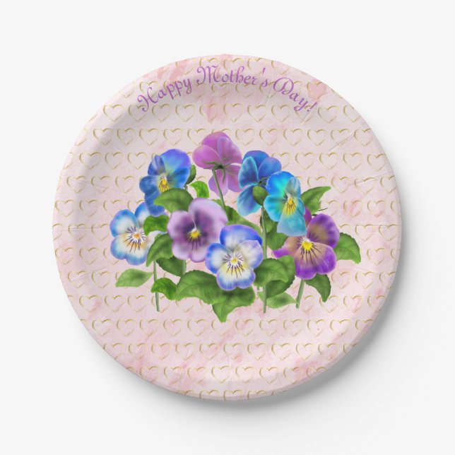 Happy Mother Day Pansy Violet Blume Wasserfarbe Pappteller (Vorderseite)