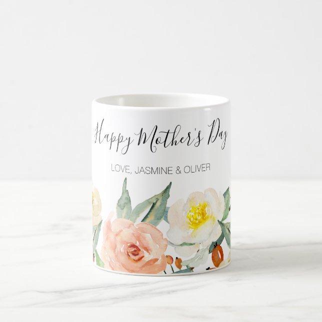 Happy Mother Day Peach Wassercolor Blume Kaffeetasse (Mittel)