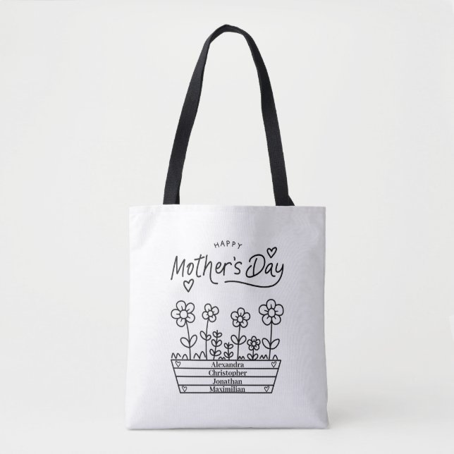 Happy Mother Day Personalize Names Modern Black Tasche (Vorderseite)