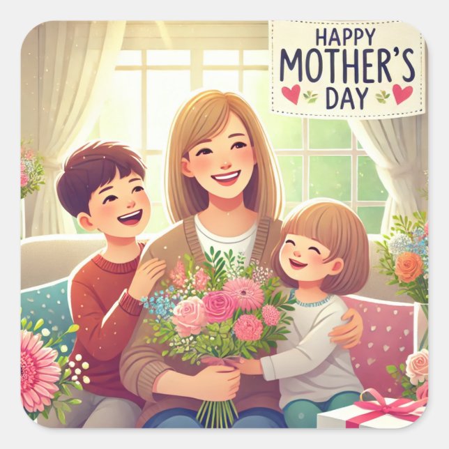Happy Mother Day Quadratischer Aufkleber (Vorderseite)