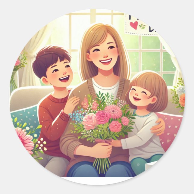 Happy Mother Day Runder Aufkleber (Vorderseite)
