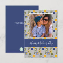 Happy Mother Day Simple Florals Blue Card