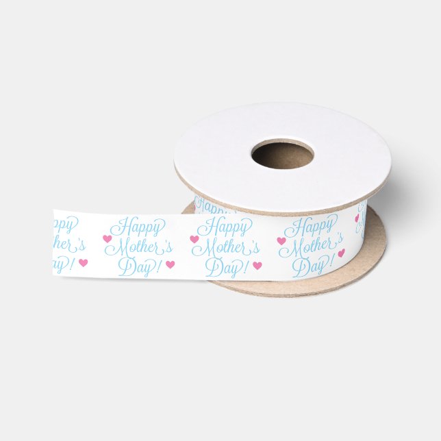 Happy Mother Day Typografy Blue & Pink Satinband (Spule)