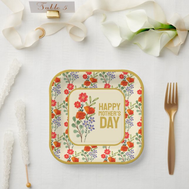 Happy Mother Day Wildblumen Gold Frame Pappteller (Hochzeit)