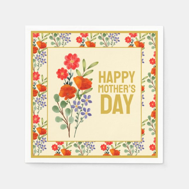 Happy Mother Day Wildblumen Gold Frame Serviette (Vorderseite)