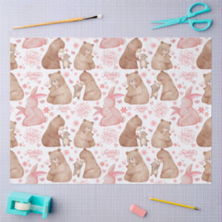 Happy Mother’s Day Cute Bear & Bunny Seidenpapier