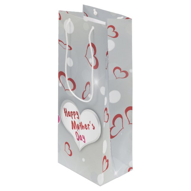 Happy Mother's Day 3D Paper Heart Geschenktüte Für Weinflaschen (Vorderseite Schrägansicht)