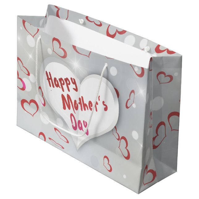 Happy Mother's Day 3D Paper Heart Große Geschenktüte (Vorderseite Schrägansicht)