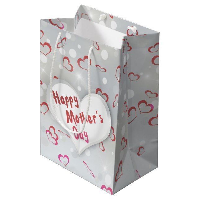 Happy Mother's Day 3D Paper Heart Mittlere Geschenktüte (Vorderseite Schrägansicht)