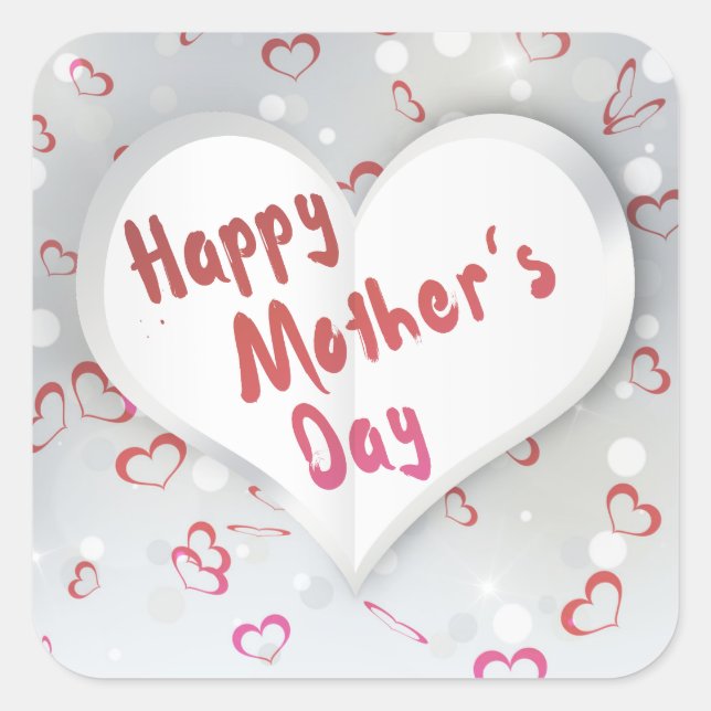Happy Mother's Day 3D Paper Heart Quadratischer Aufkleber (Vorderseite)